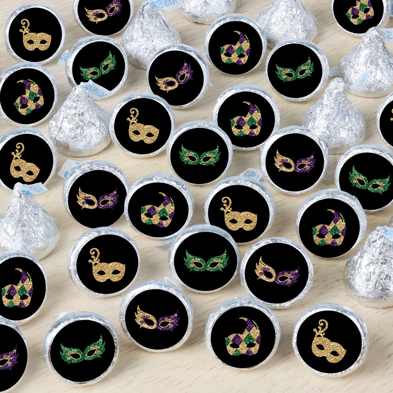 Big Dot of Happiness Mardi Gras - Masquerade Party Small Round Candy  Stickers - Party Favor Labels - 324 Count